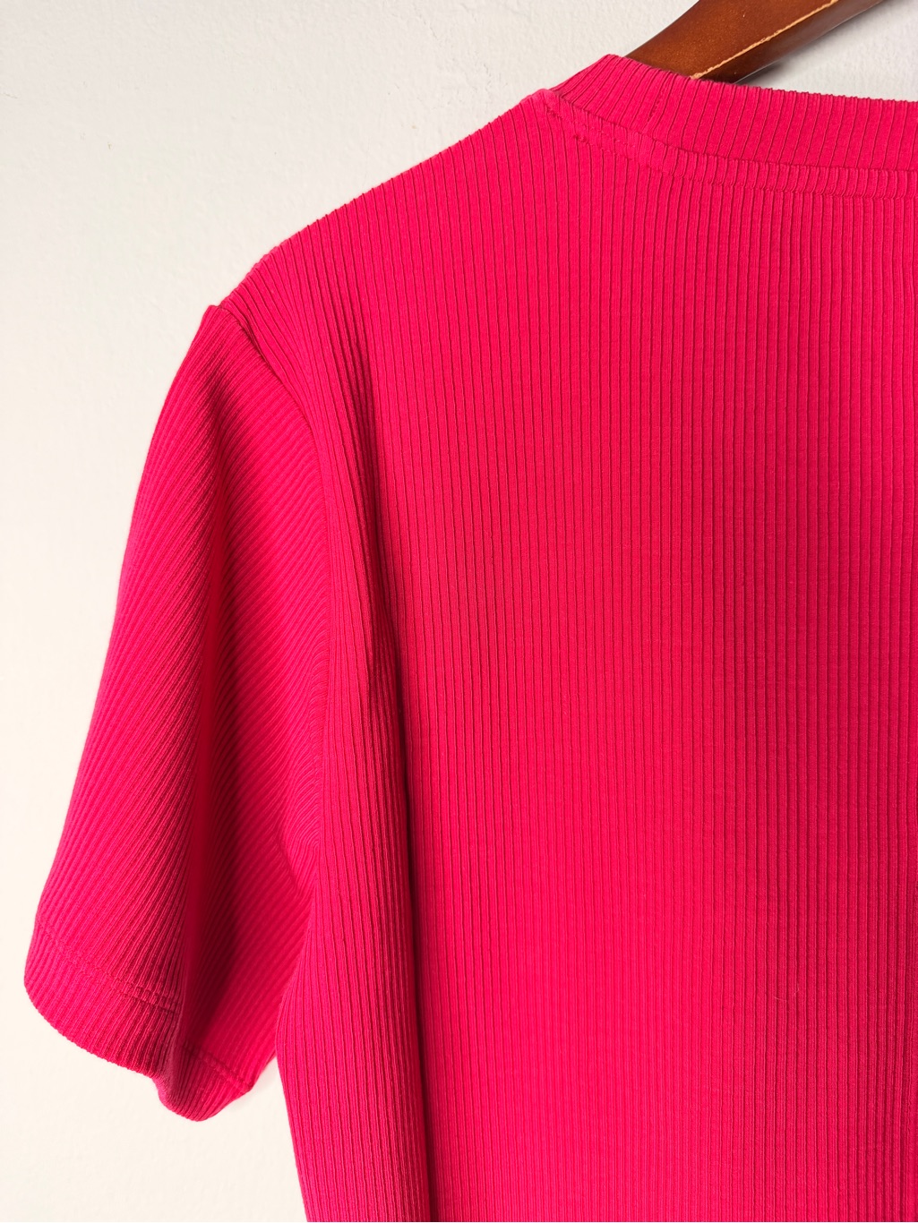 Woolx Delia Merino Wool Ribbed Short Sleeve Top Size Small Pink/Poppy Spark Nwt — image 8 of 8